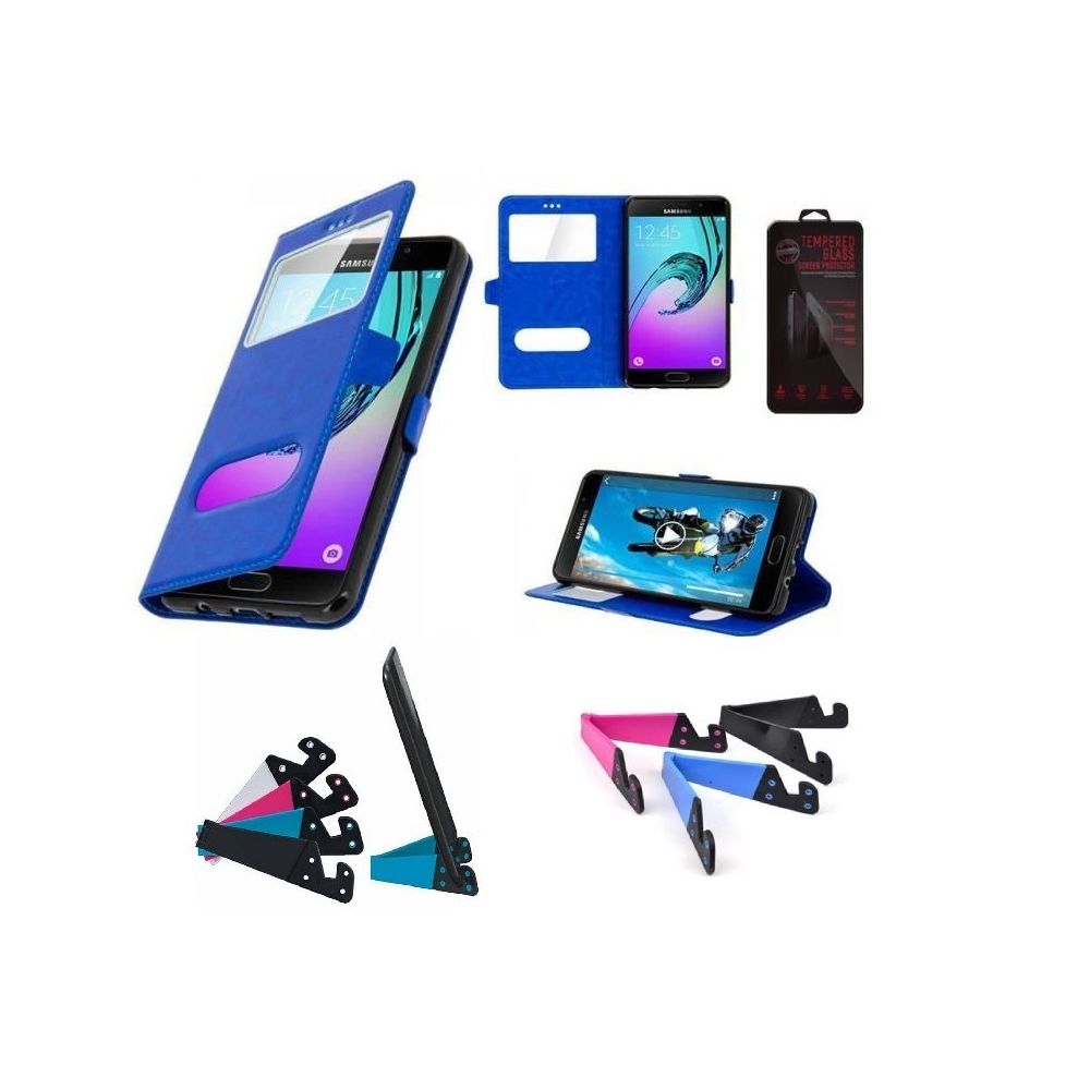 marque generique - Housse Etui Coque Bleu Samsung Galaxy A3 2017 - Support, Film Verre - Coque, étui smartphone