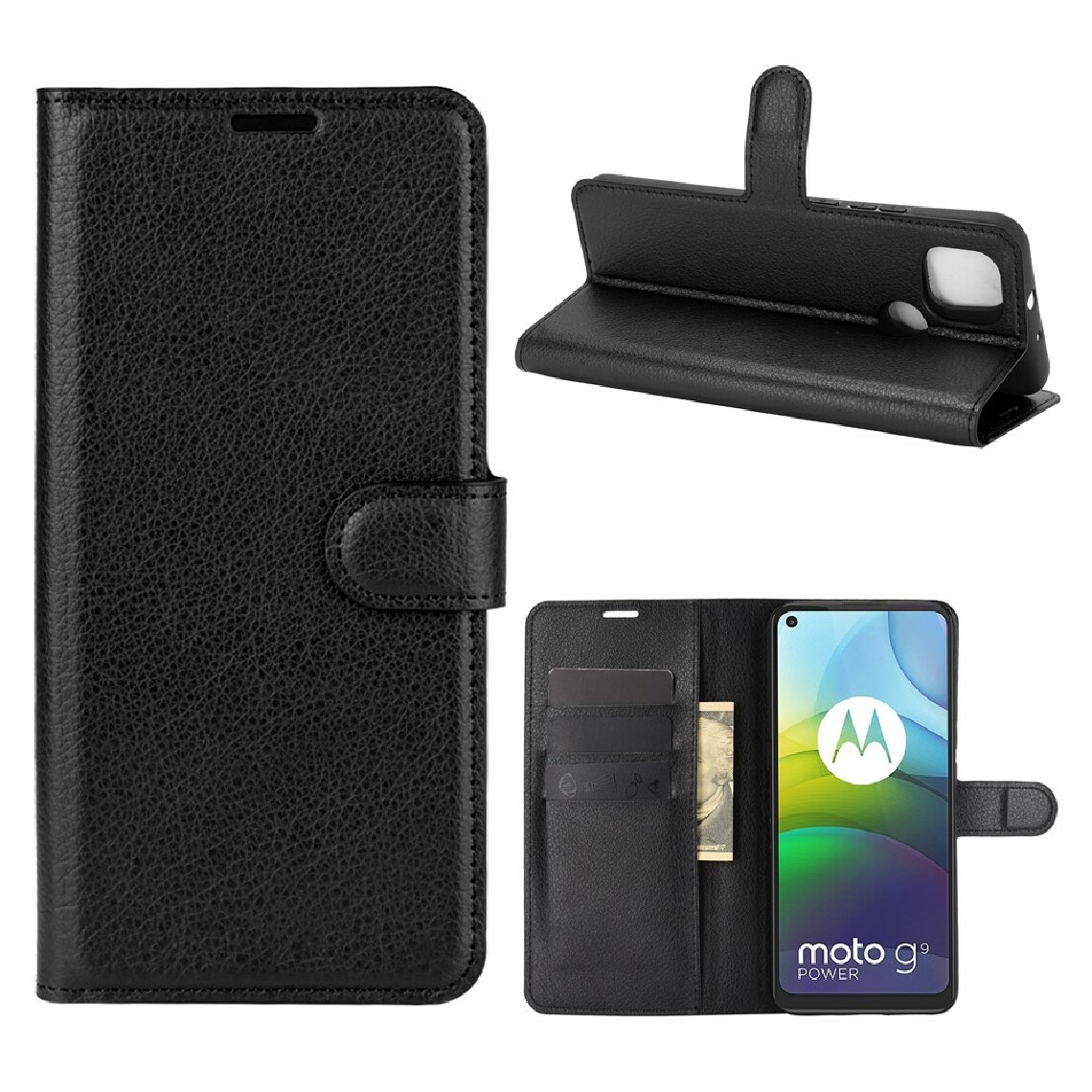 Other - Etui en PU texture de litchi noir pour votre Motorola Moto G9 Power - Coque, étui smartphone
