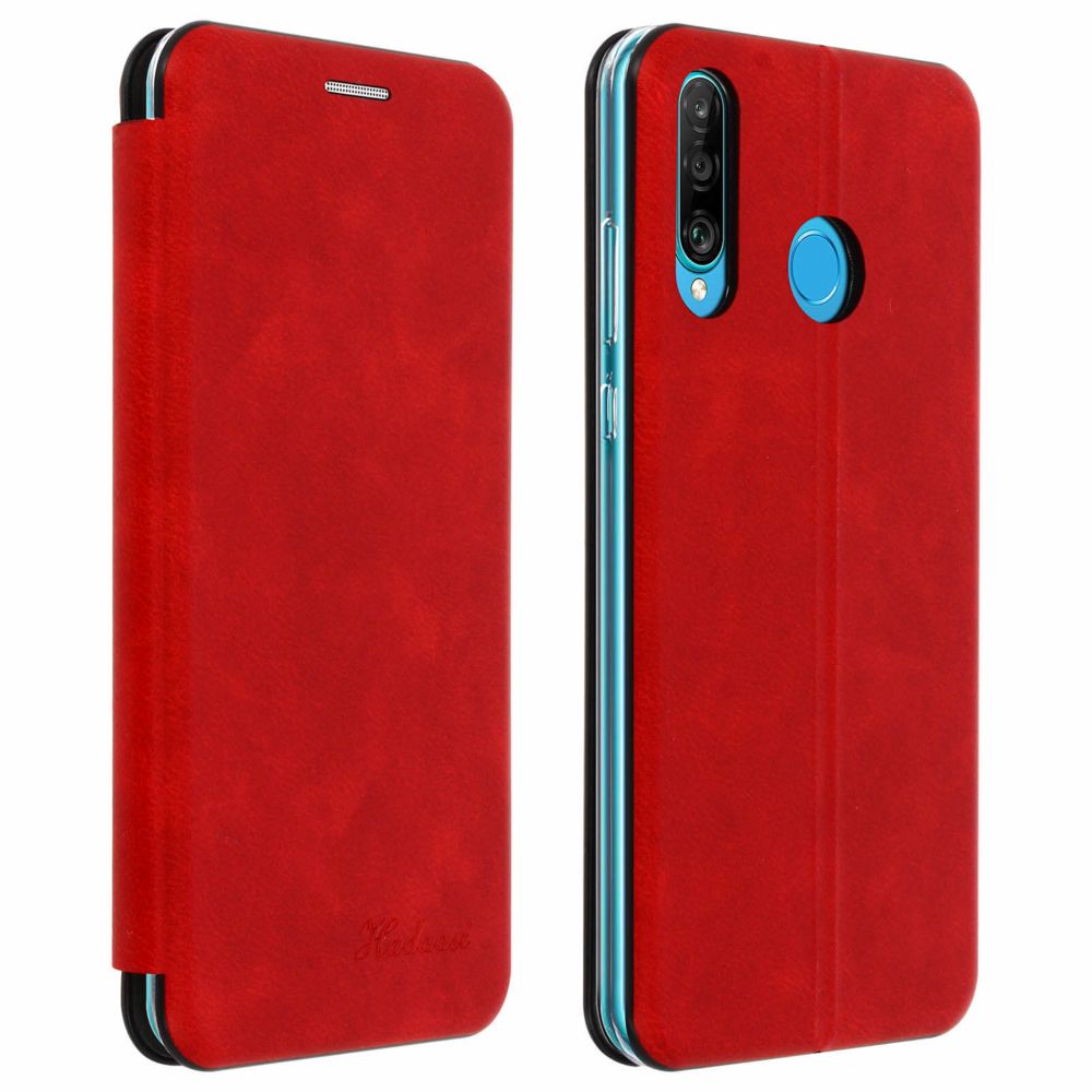 Avizar - Étui Huawei P30 Lite/P30 Lite XL Cuir Texturé Porte-carte Support Vidéo Rouge - Coque, étui smartphone