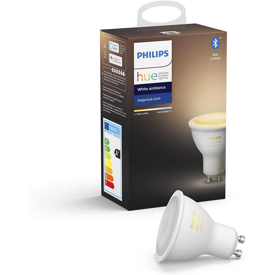 Philips - ampoule LED Connectée White Ambiance GU10 Compatible Bluetooth avec fonctionne avec Alexa [Classe énergétique A+] - Lampe connectée