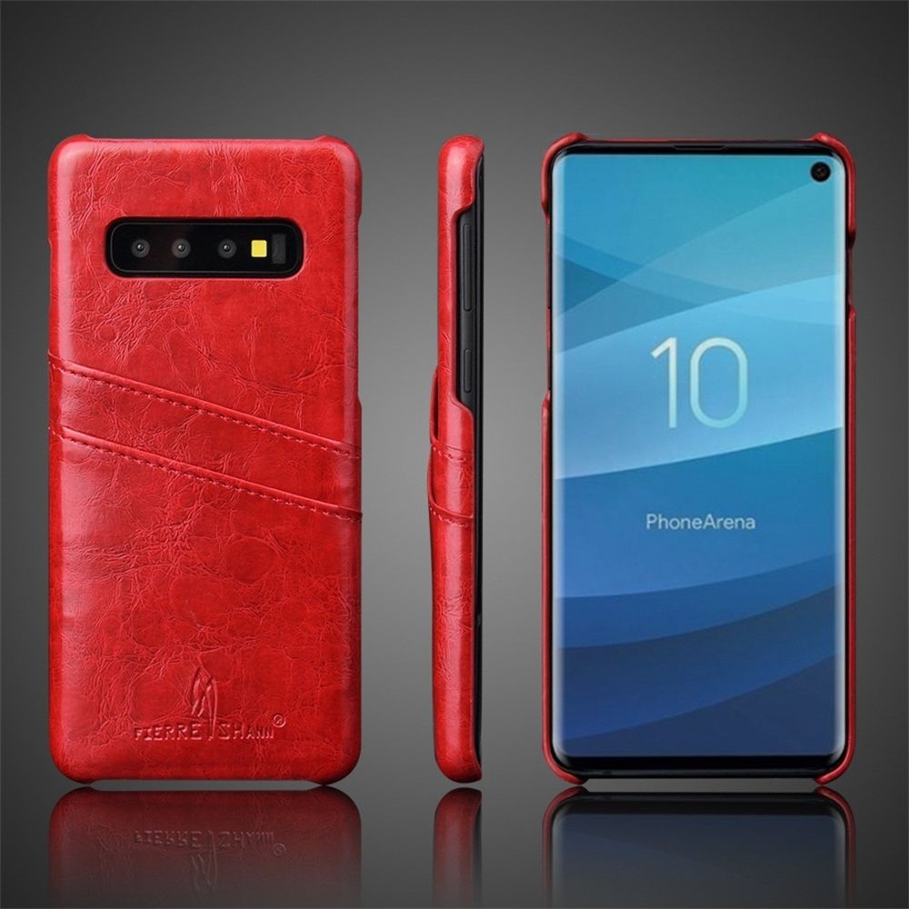 Wewoo - Coque Rigide Etui en cuir Fierre Shann Retro Oil cire PU pour Galaxy S10 Plus avec emplacements cartes rouge - Coque, étui smartphone