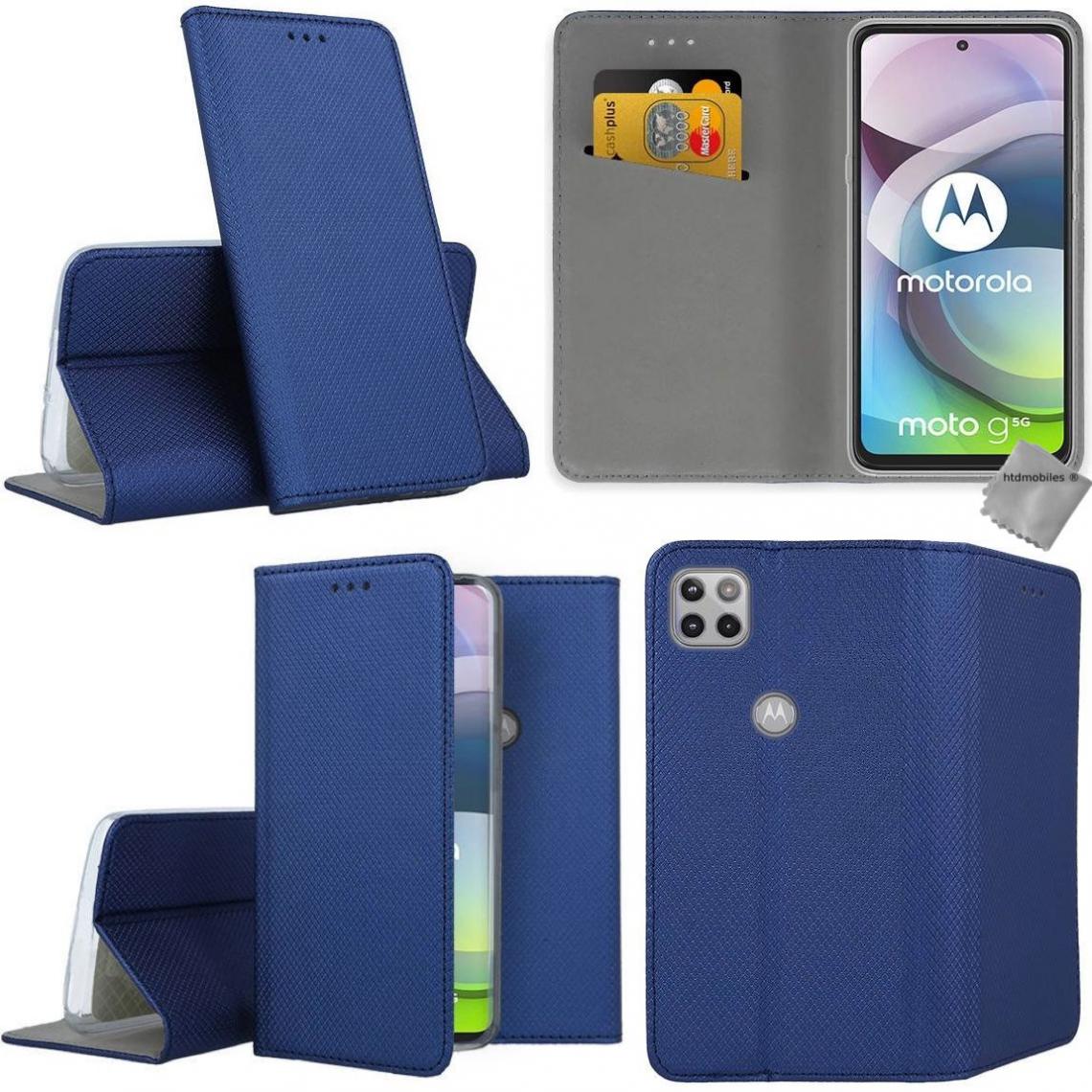 Htdmobiles - Housse etui coque pochette portefeuille pour Motorola Moto G 5G + verre trempe - BLEU MAGNET - Coque, étui smartphone