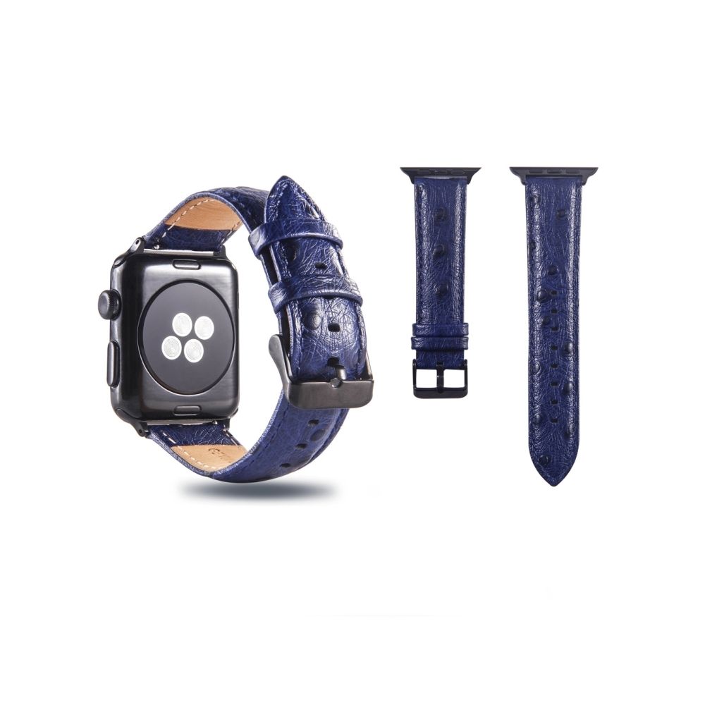 Wewoo - Bande de montre-bracelet en cuir véritable pour Apple Watch Series 3 & 2 & 1 38mm bleu - Accessoires Apple Watch
