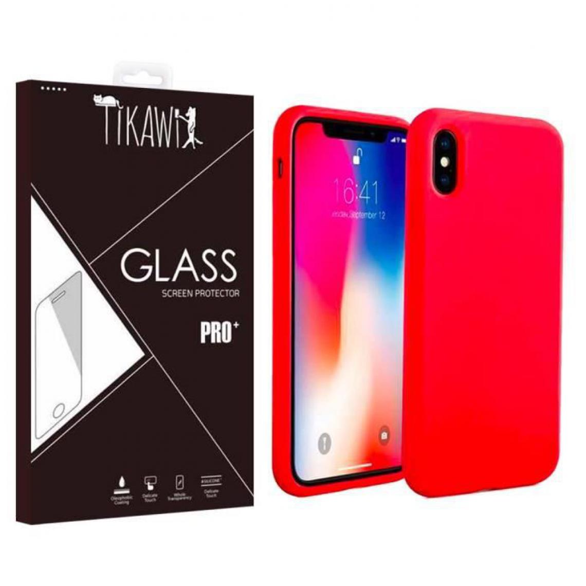 Tikawi - Tikawi Coque Iphone X / XS Silicone Rouge + Verre trempé Tikawi [Gel Souple] [Haute Protection] [Anti-Rayure] [Fine et légère] - Coque, étui smartphone