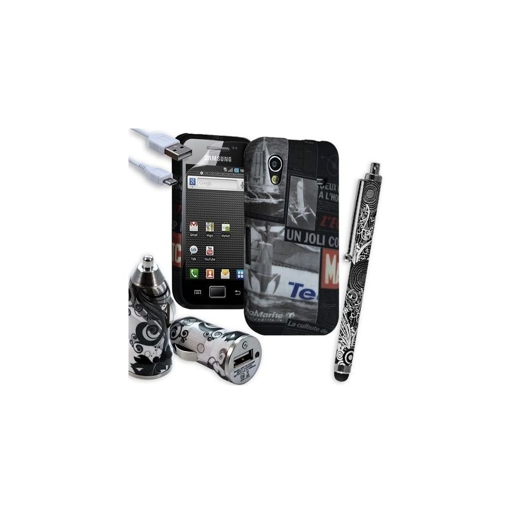 Karylax - Housse Étui Coque En Gel + Chargeur Voiture Auto + Stylet Pour Samsung Galaxy Ace S5830 S5839i Avec Motif LM17 - Support téléphone pour voiture