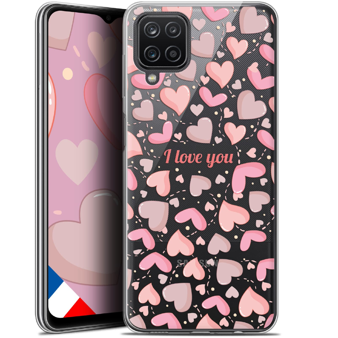 Caseink - Coque Pour Samsung Galaxy A12 (6.5 ) [Gel HD Collection Love Saint Valentin Design I Love You - Souple - Ultra Fin - Imprimé en France] - Coque, étui smartphone