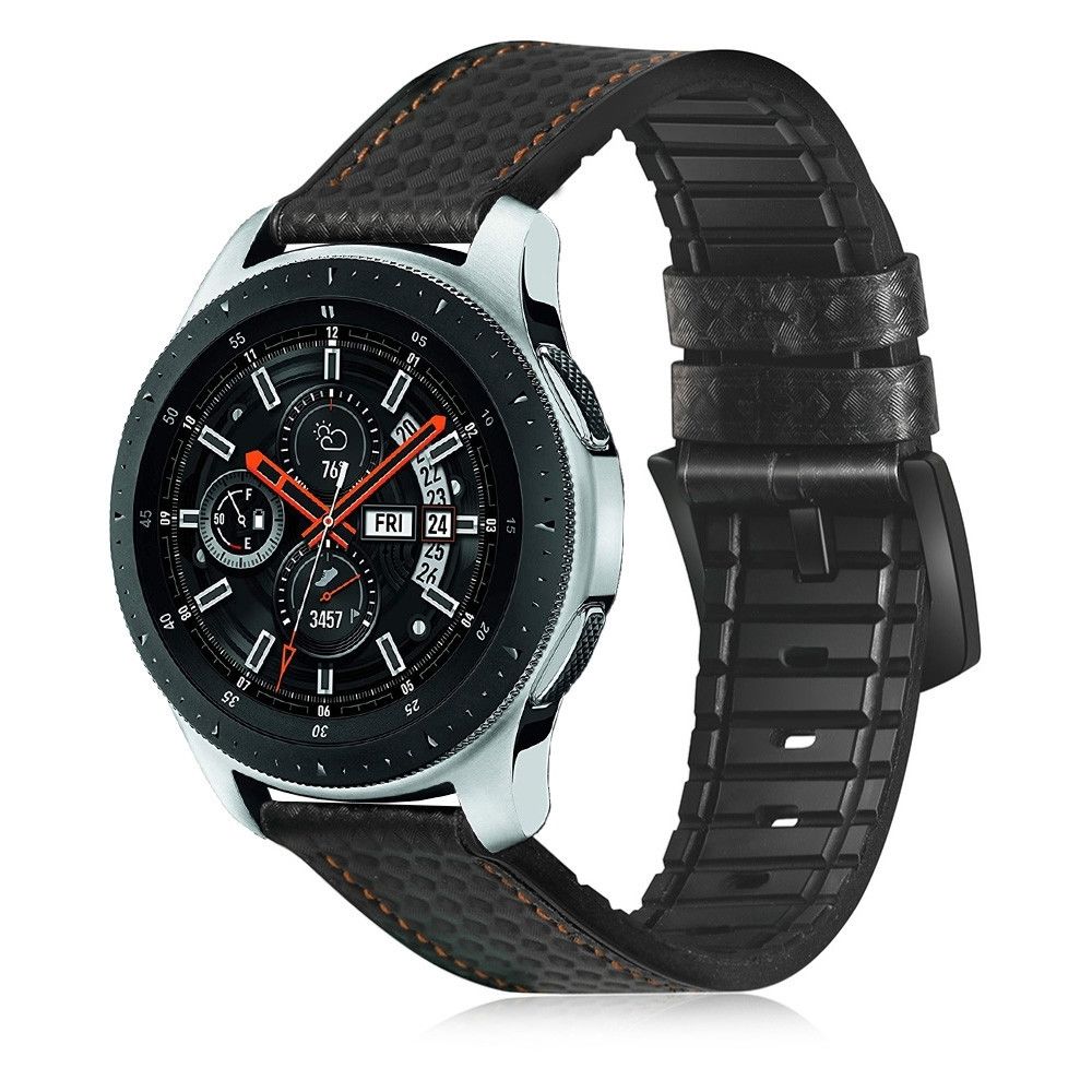Wewoo - Bracelet pour montre connectée appliquer le cuir actif en fibre de carbonne Samsung Galaxy Watch 22mm avec la bande de sports de silicone noir + brun - Bracelet connecté