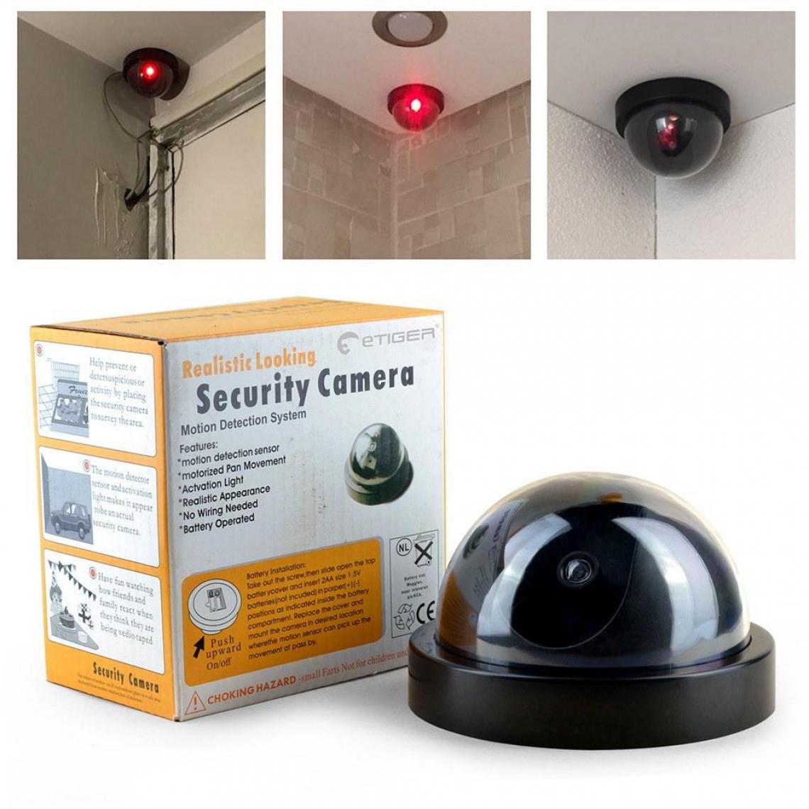 Justgreenbox - Caméra de surveillance simulée factice dôme de maison factice avec sécurité de lumière LED rouge flash intérieur extérieur - T6112211957043 - Caméra de surveillance connectée