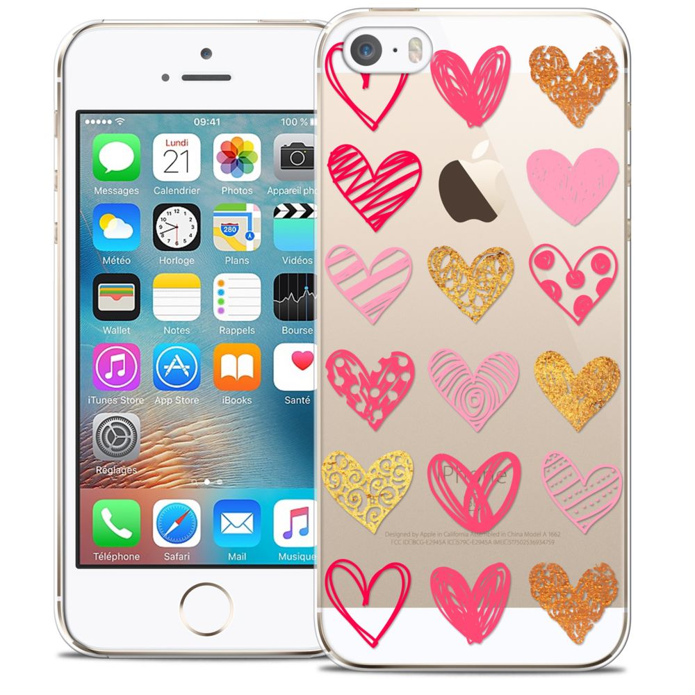 Caseink - Coque Housse Etui Apple iPhone 5/5s/SE [Crystal HD Collection Sweetie Design Doodling Hearts - Rigide - Ultra Fin - Imprimé en France] - Coque, étui smartphone