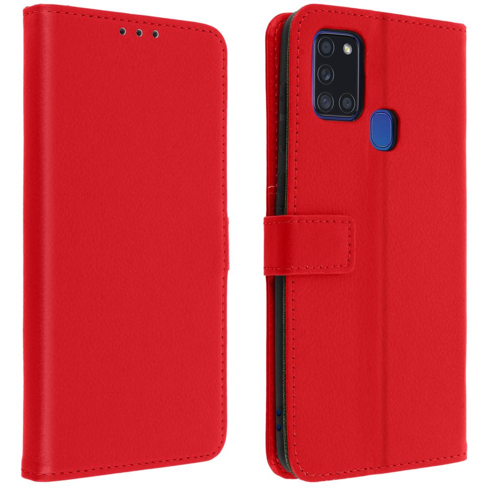 Avizar - Housse Samsung Galaxy A21s Étui Folio Porte-carte Fonction Support Vidéo Rouge - Coque, étui smartphone