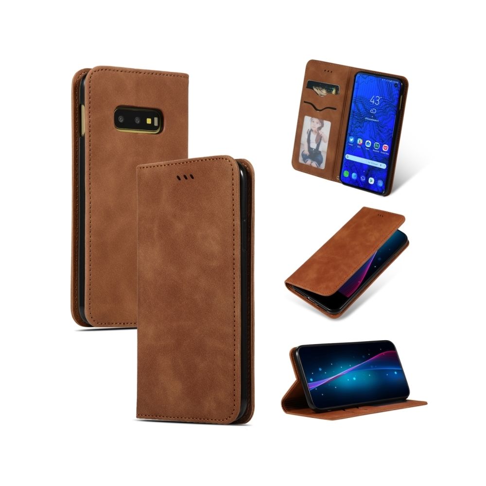 Wewoo - Housse Étui Coque Etui en cuir avec rabat horizontal magnétique Business Skin Feel pour Samsung Galaxy S10 E Marron - Coque, étui smartphone