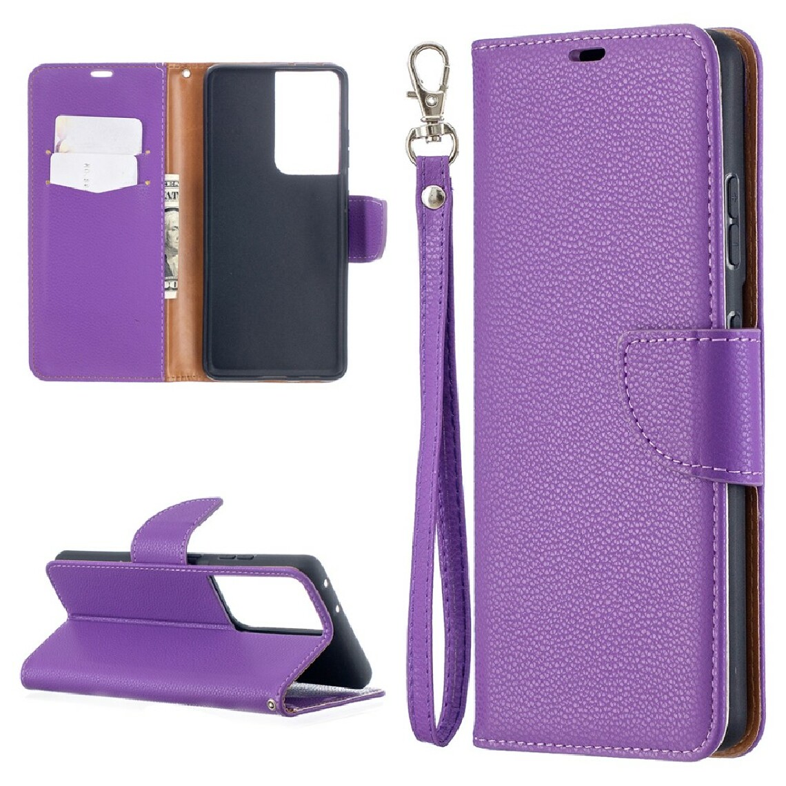 Other - Etui en PU peau de litchi avec support violet pour votre Samsung Galaxy S30 Ultra/S21 Ultra 5G - Coque, étui smartphone