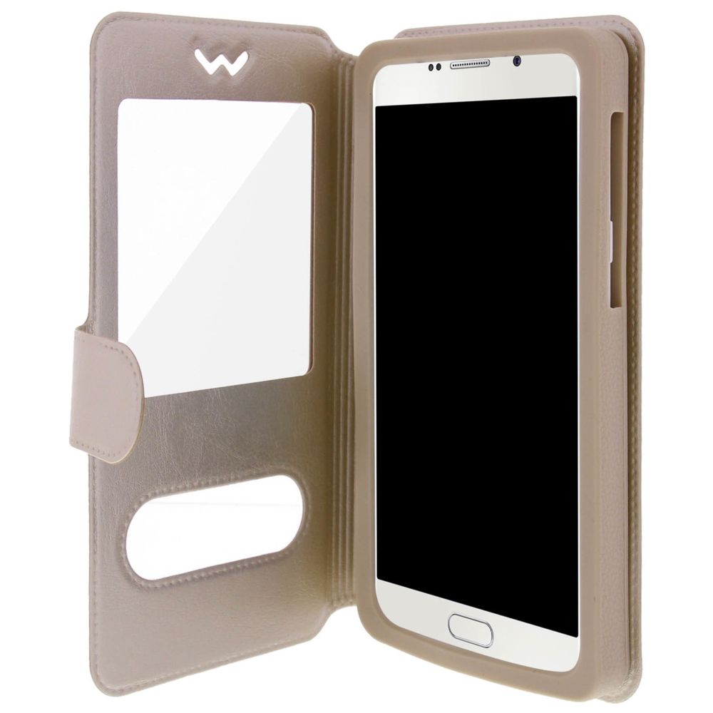 Avizar - Housse Etui Folio Universel Smartphone 5.3 à 5.5 pouces - Or - Double Fenêtres - Coque, étui smartphone