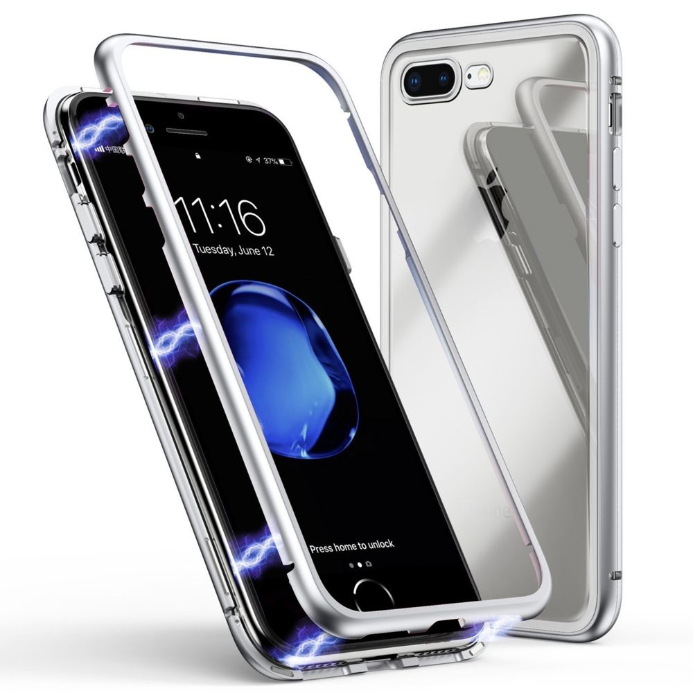 Phonillico - Coque Magnétique Argent + Verre Trempé pour Apple iPhone 7 [Phonillico®] - Coque, étui smartphone