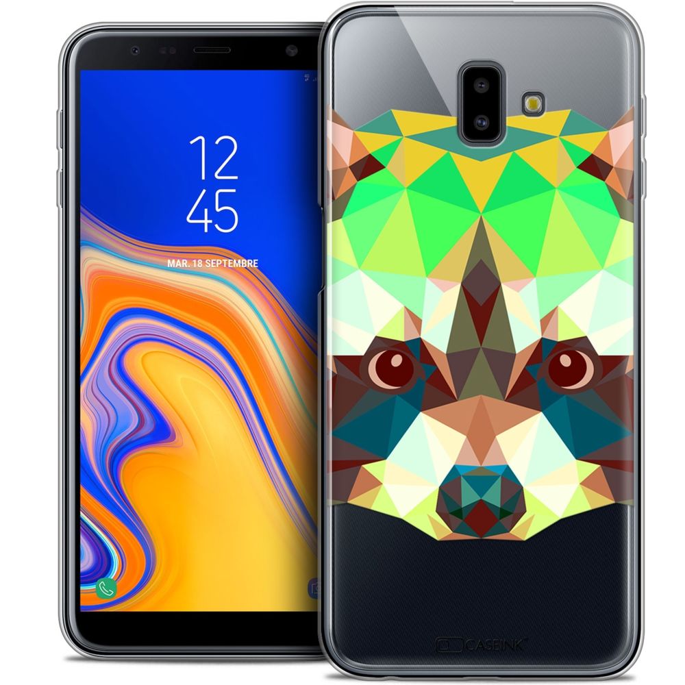 Caseink - Coque Housse Etui Pour Samsung Galaxy J6 Plus J6+ (6.4 ) [Crystal Gel HD Collection Polygon Animals Design Raton Laveur - Souple - Ultra Fin - Imprimé en France] - Coque, étui smartphone