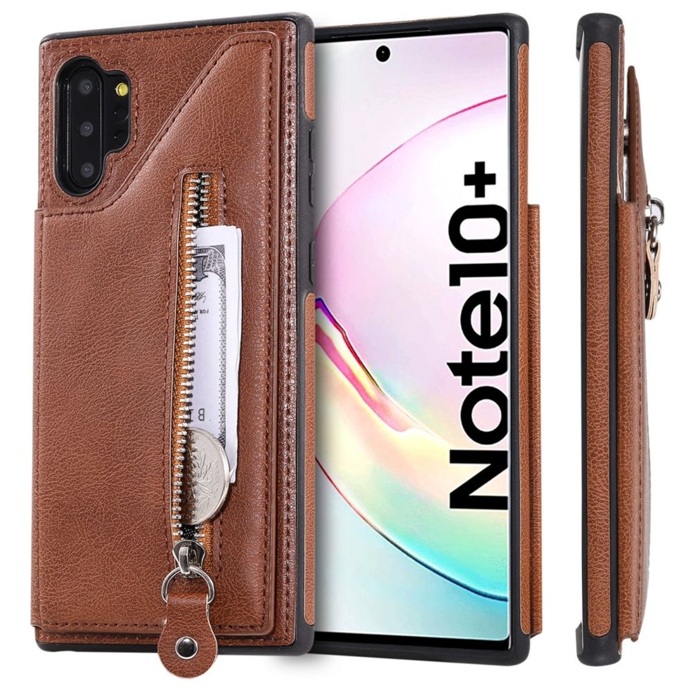 Wewoo - Housse Étui Coque Pour Galaxy Note 10 Plus - de protection antichoc de couleur unie à double boucle de Brun - Coque, étui smartphone