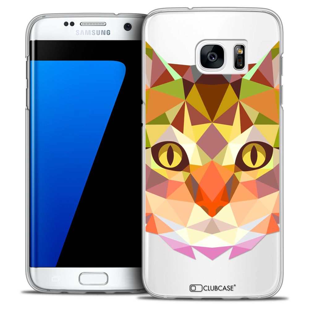 Caseink - Coque Housse Etui Galaxy S7 Edge [Crystal HD Polygon Series Animal - Rigide - Ultra Fin - Imprimé en France] - Chat - Coque, étui smartphone
