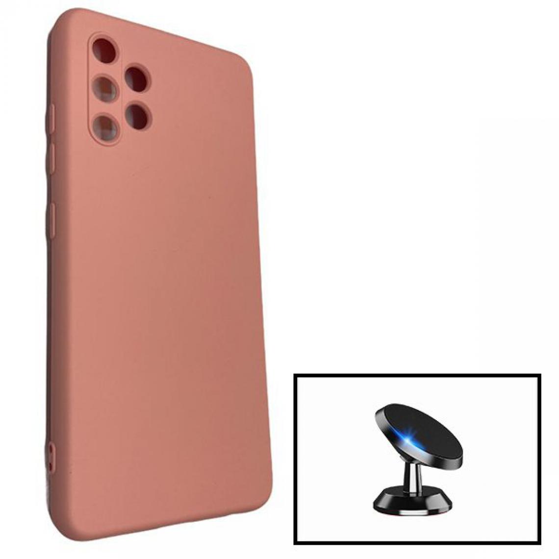 Phonecare - Kit Support Magnétique Pour Voiture + Coque Silicone Liquide - Samsung Galaxy A32 - Rose - Coque, étui smartphone