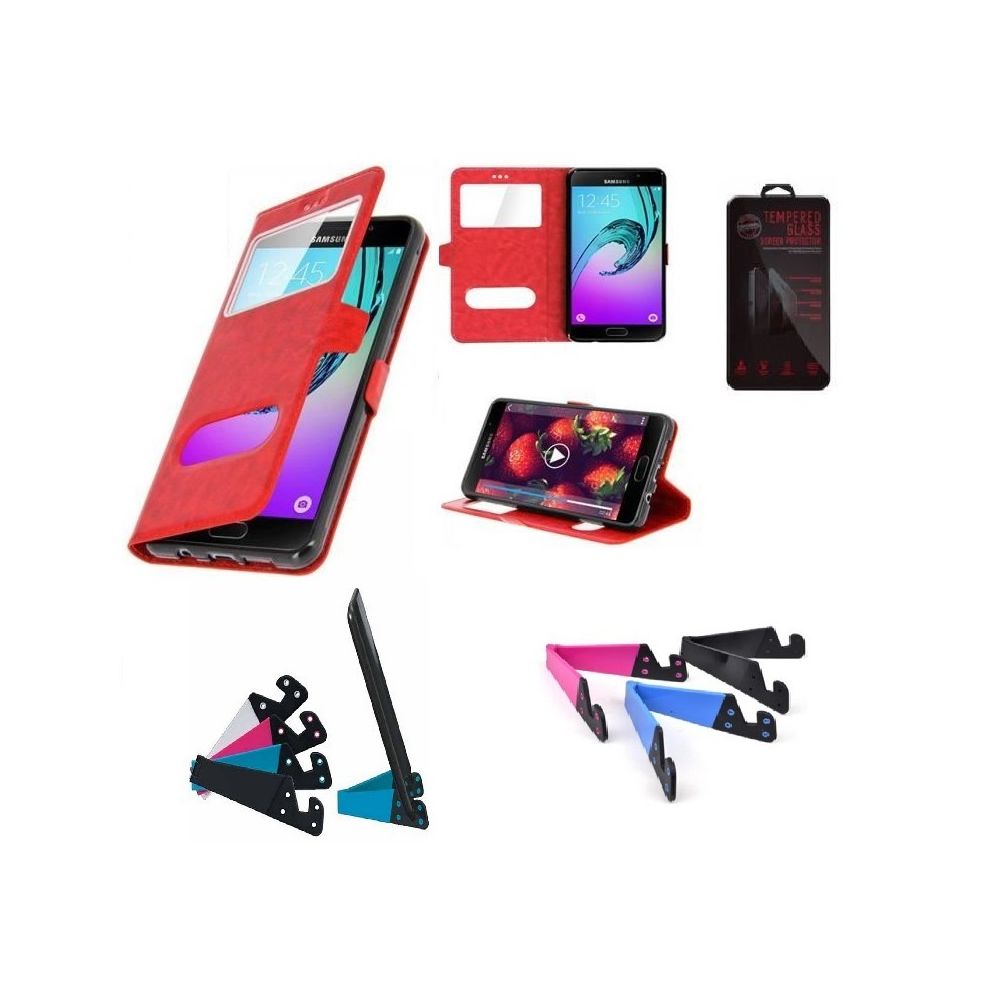 marque generique - Housse Etui Coque Rouge Samsung Galaxy A3 2017 - Support, Film Verre - Coque, étui smartphone