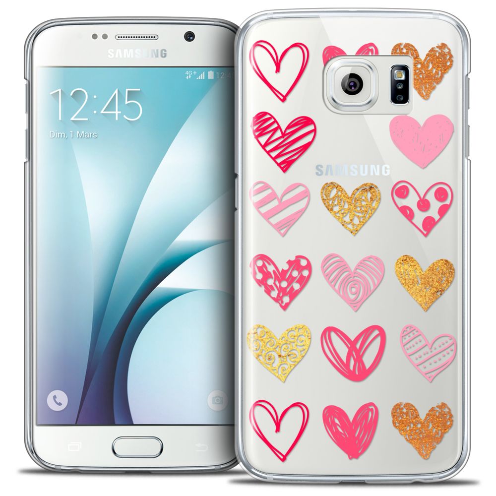 Caseink - Coque Housse Etui Samsung Galaxy S6 [Crystal HD Collection Sweetie Design Doodling Hearts - Rigide - Ultra Fin - Imprimé en France] - Coque, étui smartphone