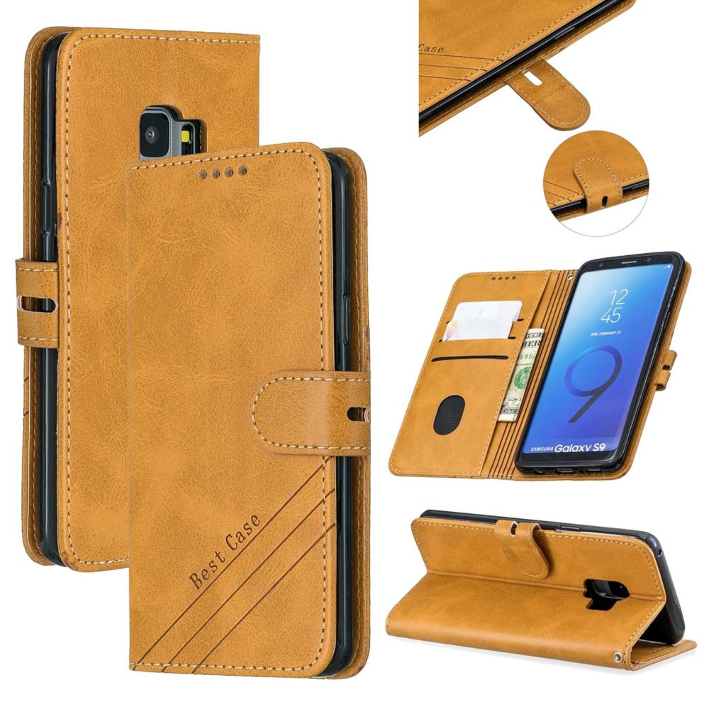 Wewoo - Coque Pour Galaxy S9 Couleur assortie Texture givrée Flip horizontal Housse en cuir PU avec support et fentes cartes et lanière jaune - Coque, étui smartphone