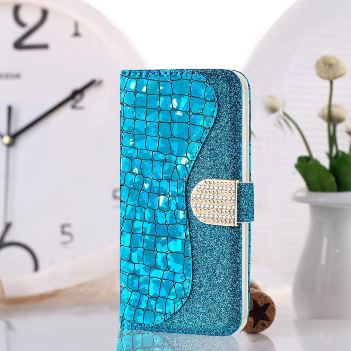 Wewoo - Housse Coque Etui à rabat horizontal en cuir texturé avec texture de crocodile pour Galaxy A60avec fentes cartes et support bleu - Coque, étui smartphone