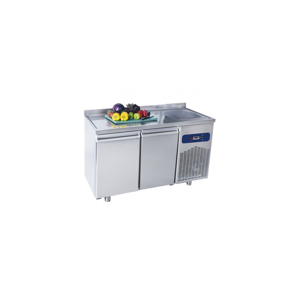 Materiel Chr Pro - Table Réfrigérée Positive - 2 Portes avec Dosseret et Plonge - Virtus - R2902 PortesPleine - Réfrigérateur américain