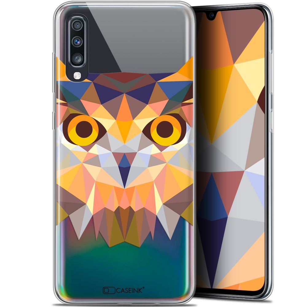 Caseink - Coque Pour Samsung Galaxy A70 (6.7 ) [Gel HD Polygon Series Animal - Souple - Ultra Fin - Imprimé en France] Hibou - Coque, étui smartphone