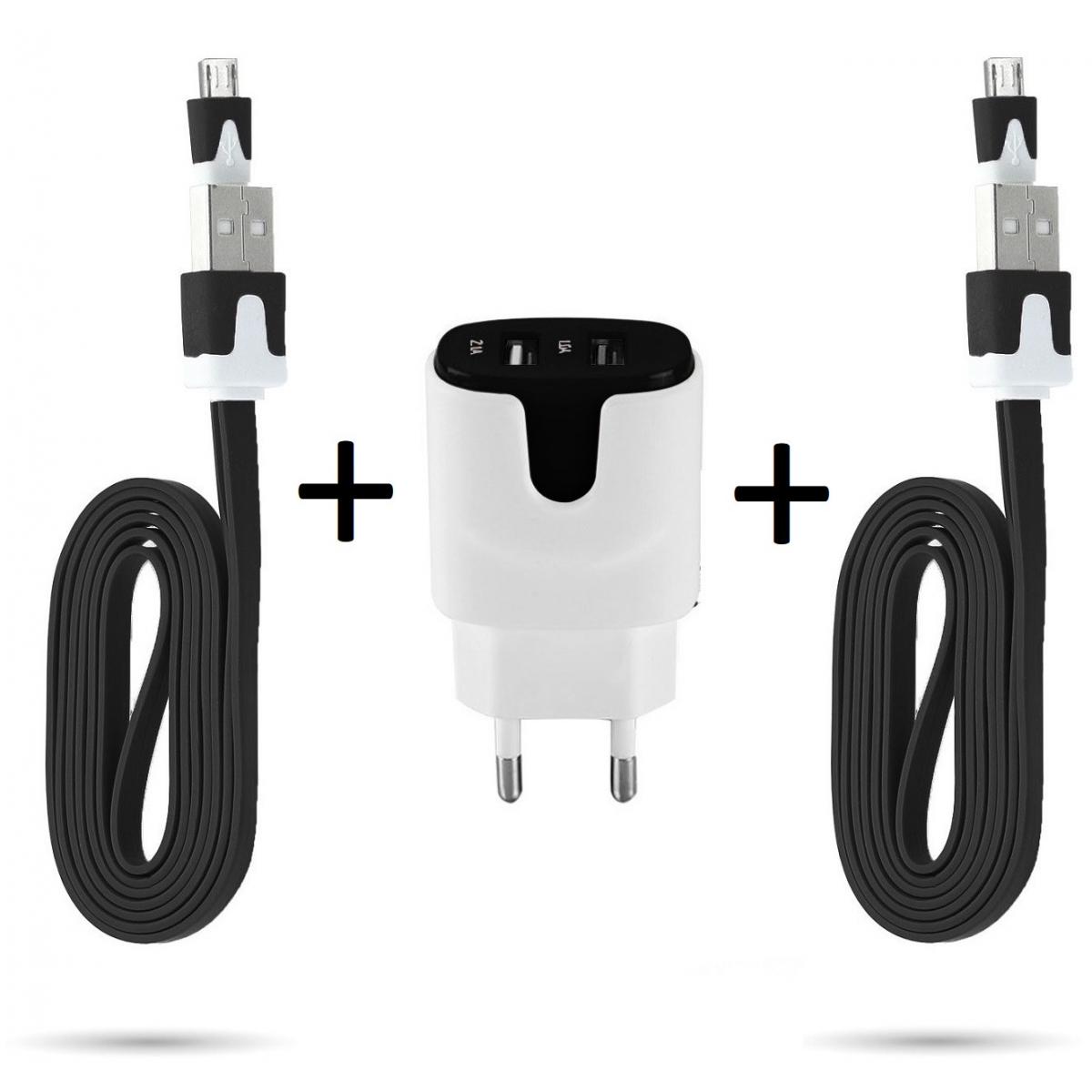 Shot - Pack pour WIKO Y80 Micro USB (2 Cables Chargeur Noodle + Double Prise Couleur Secteur) Android (NOIR) - Chargeur secteur téléphone
