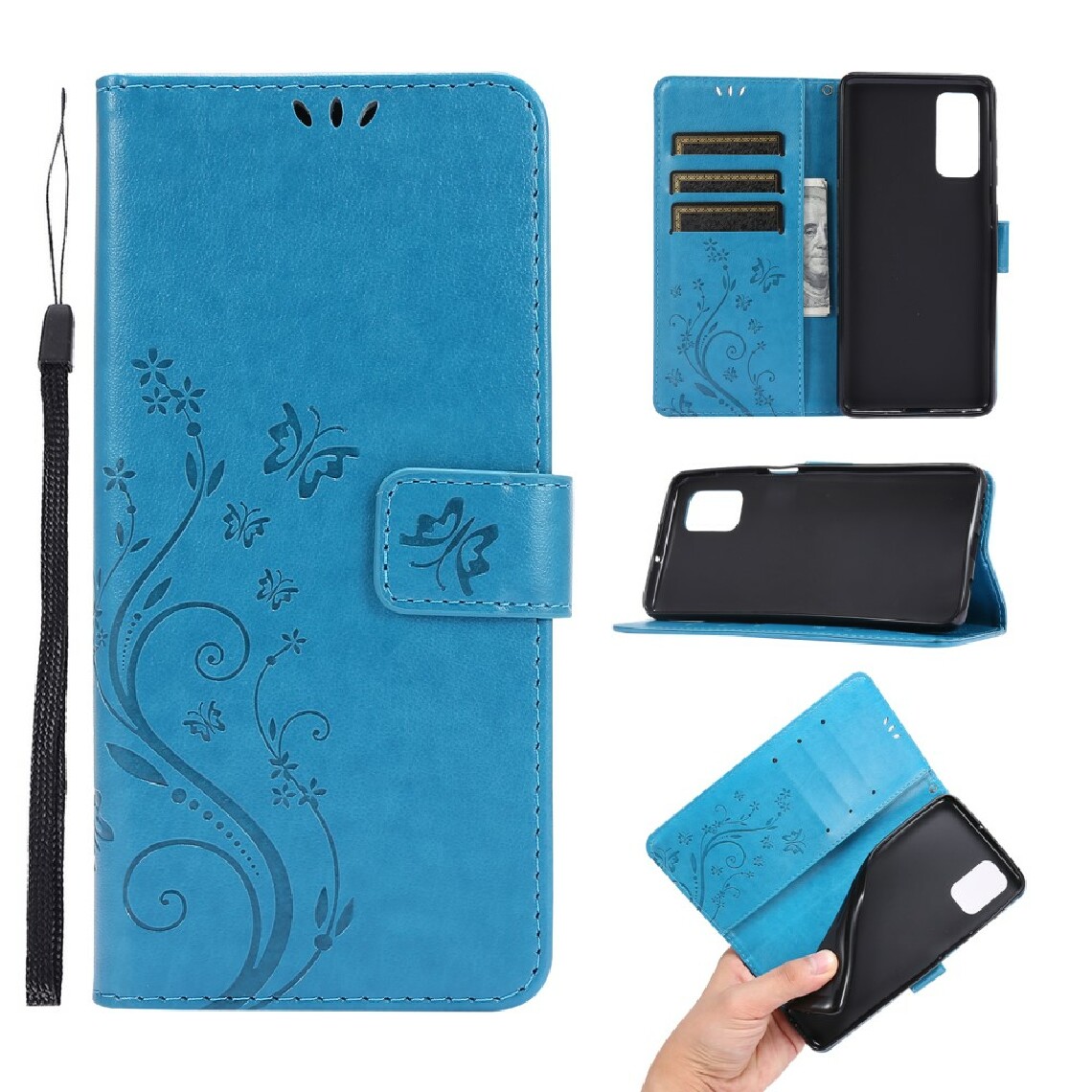 Other - Etui en PU impression de fleurs de papillon avec support bleu pour votre Samsung Galaxy M51 (Side Fingerprint Version) - Coque, étui smartphone