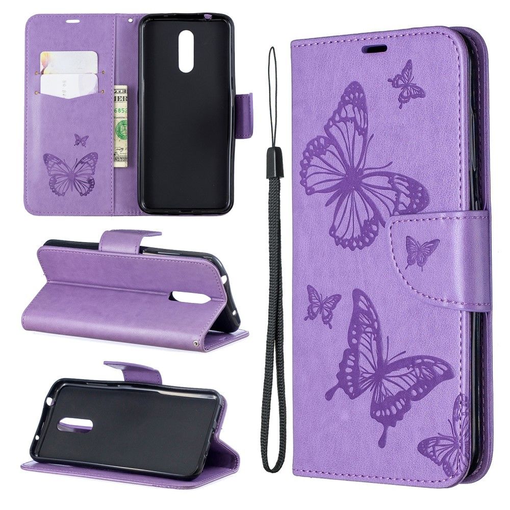 marque generique - Etui en PU papillon violet pour votre Nokia 3.2 - Coque, étui smartphone
