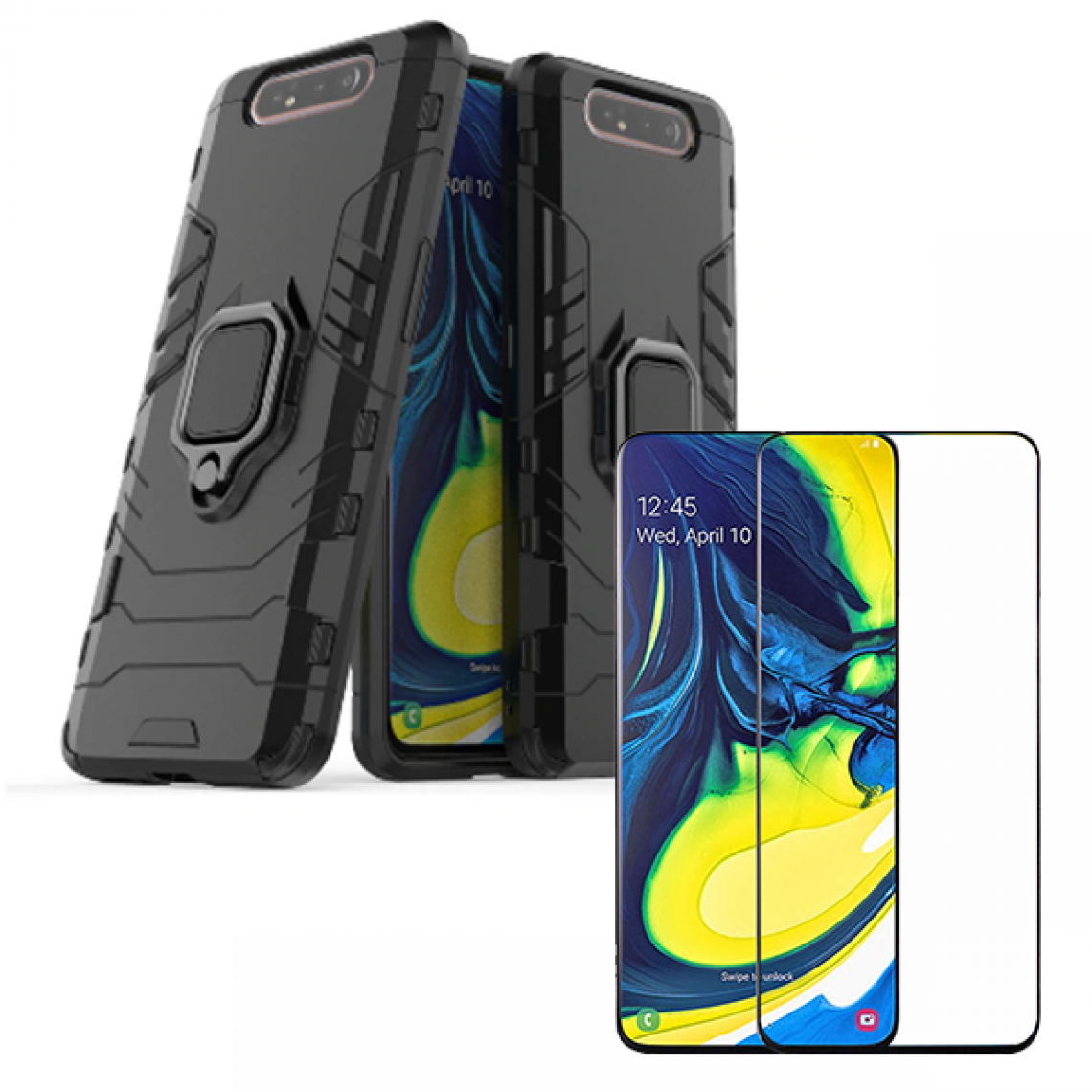 Phonecare - Kit de Film de Verre Trempé 5D à Couverture Complète + Coque Protection Militaire Anti-impact pour Samsung Galaxy A90 5G - Coque, étui smartphone