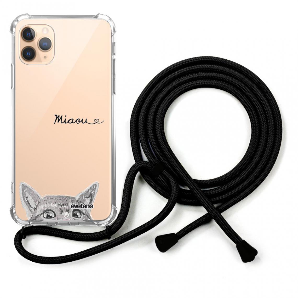 Evetane - Coque iPhone 11 Pro coque avec cordon transparente Chat Miaou - Coque, étui smartphone