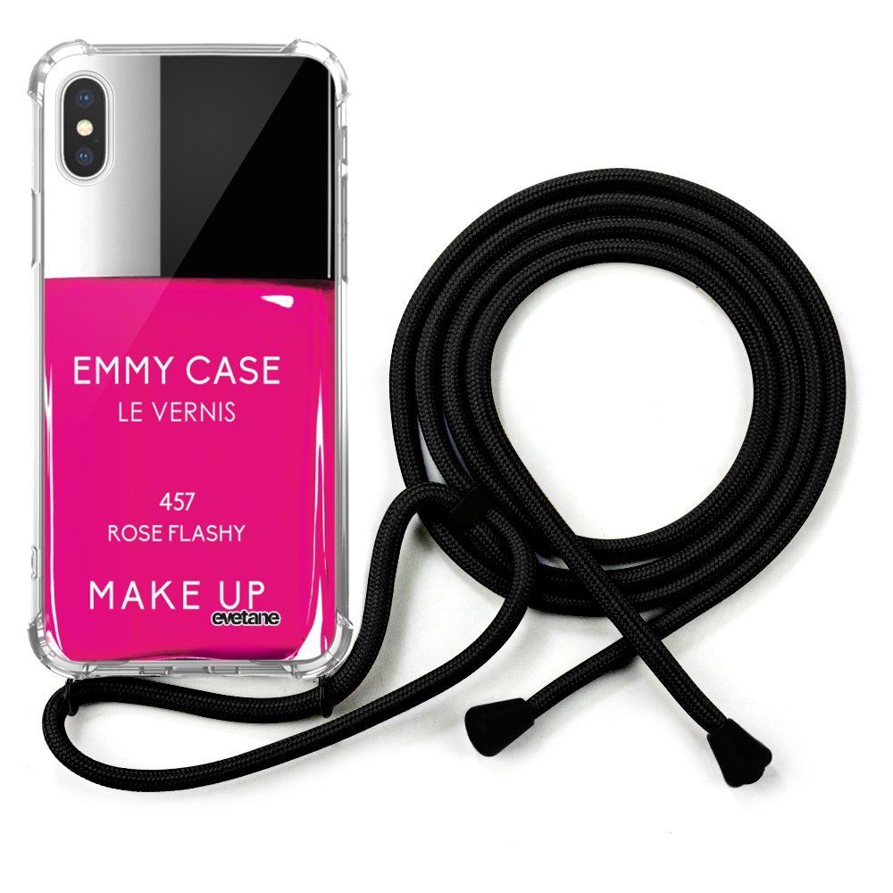 Evetane - Coque cordon iPhone X/ Xs cordon noir Dessin Vernis Rose Evetane. - Coque, étui smartphone