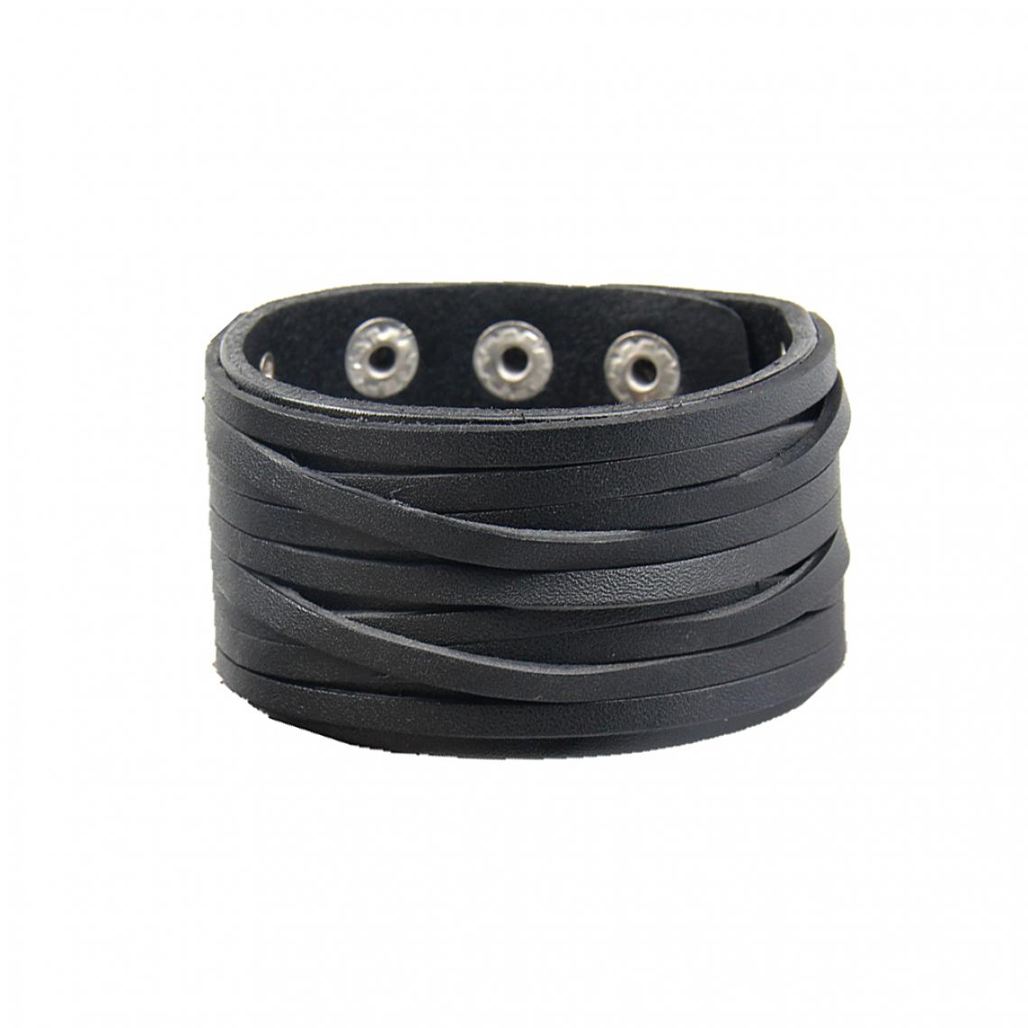marque generique - Vintage Two Layers Bracelet en cuir large Bracelet punk Bangle noir - Bracelet connecté