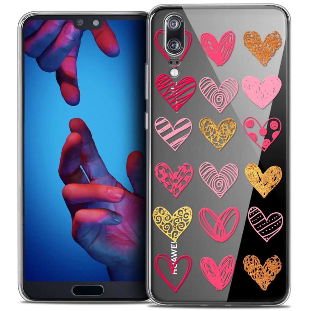 Caseink - Coque Housse Etui Huawei P20 (5.8 ) [Crystal Gel HD Collection Sweetie Design Doodling Hearts - Souple - Ultra Fin - Imprimé en France] - Coque, étui smartphone