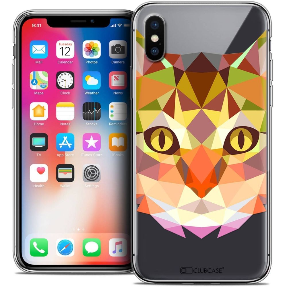 Caseink - Coque Housse Etui Apple iPhone Xs / X (5.8 ) [Crystal Gel HD Polygon Series Animal - Souple - Ultra Fin - Imprimé en France] Chat - Coque, étui smartphone