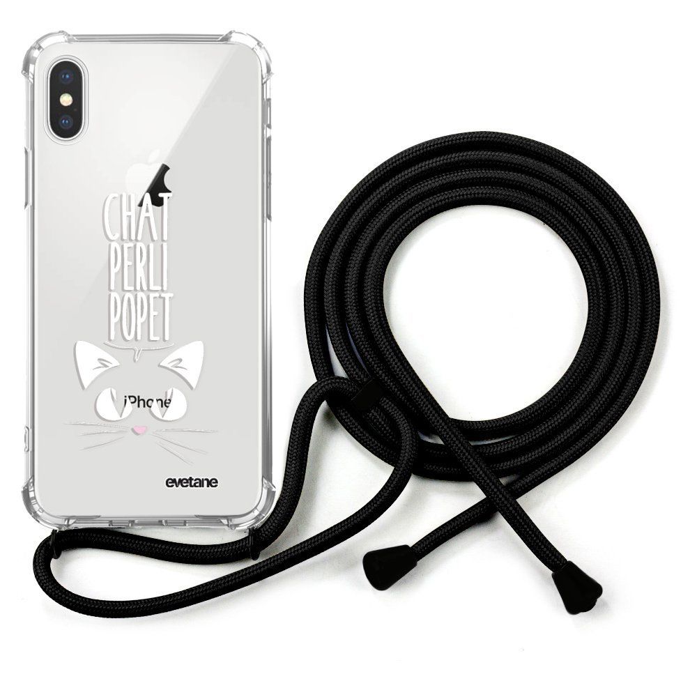 Evetane - Coque cordon iPhone X/ Xs cordon noir Dessin Chat Perli Popet Evetane. - Coque, étui smartphone
