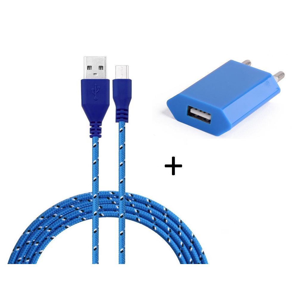 Shot - Pack Chargeur pour WIKO Highway Smartphone Micro-USB (Cable Tresse 3m Chargeur + Prise Secteur USB) Murale Android Universel (BLEU) - Chargeur secteur téléphone