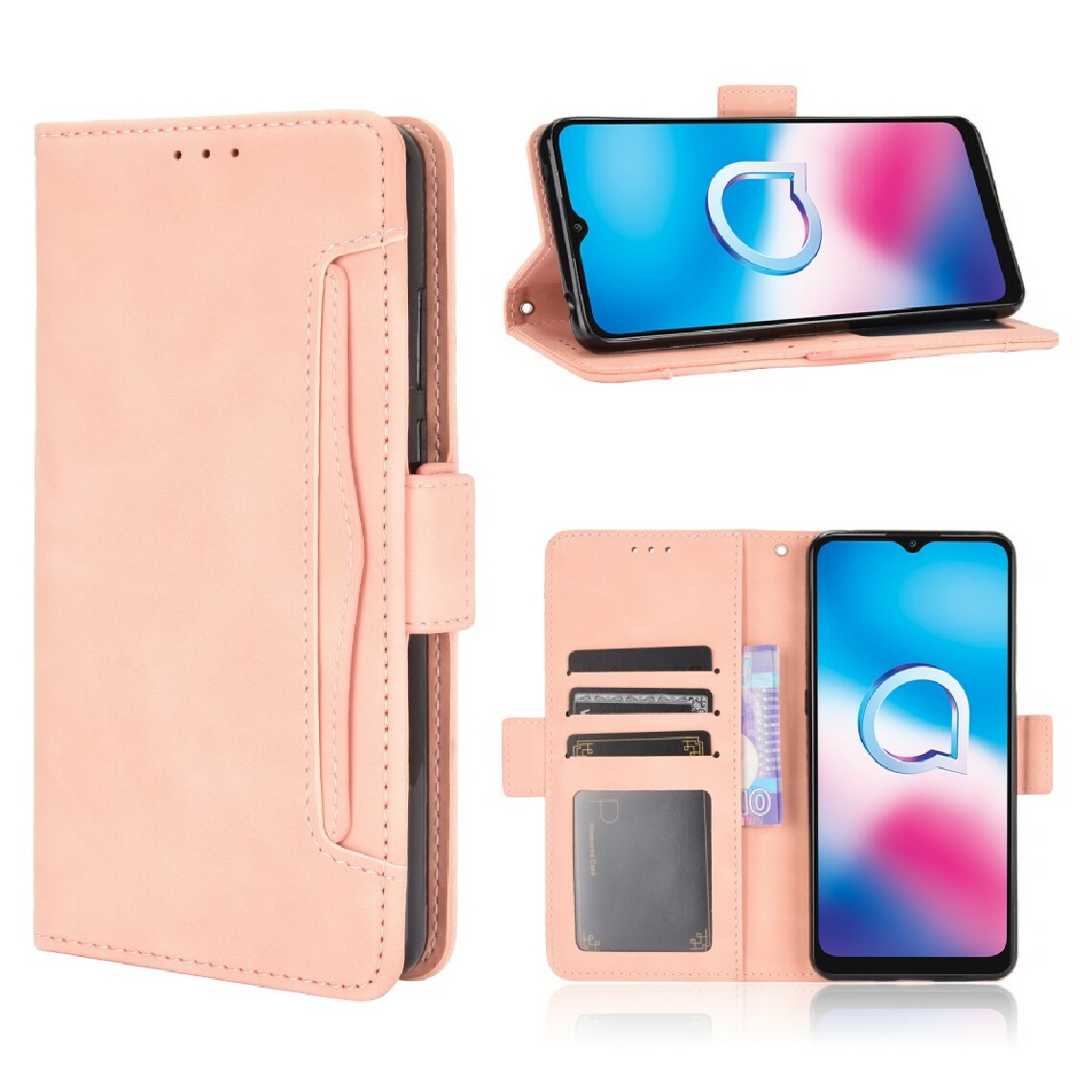 Other - Etui en PU avec support et plusieurs porte-cartes rose pour votre Alcatel 3X (2020) - Coque, étui smartphone