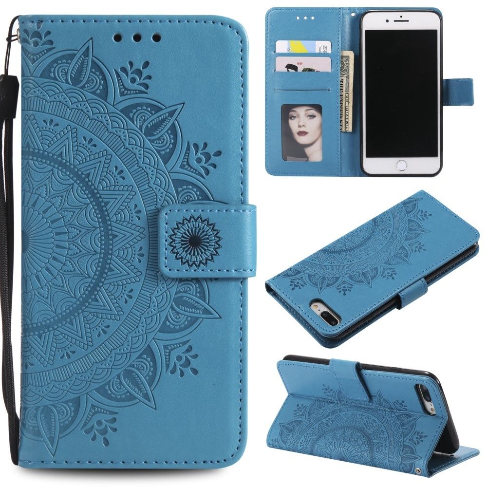 marque generique - Etui en PU fleur bleu pour votre Apple iPhone 8/7 Plus 5.5 pouces - Coque, étui smartphone