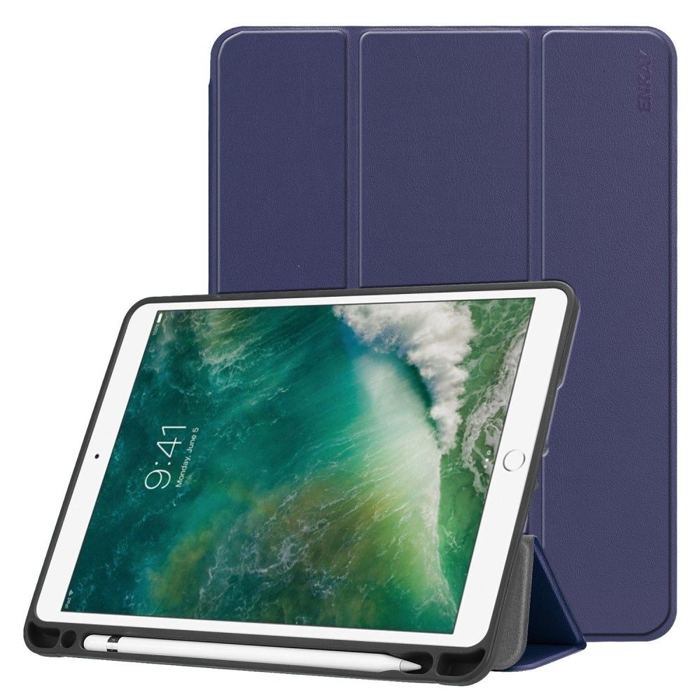 marque generique - Etui en PU triples bleu foncé pour votre Apple iPad 9.7 pouces (2018)/Air 9.7 pouces (2017)/Air 2/Air - Autres accessoires smartphone