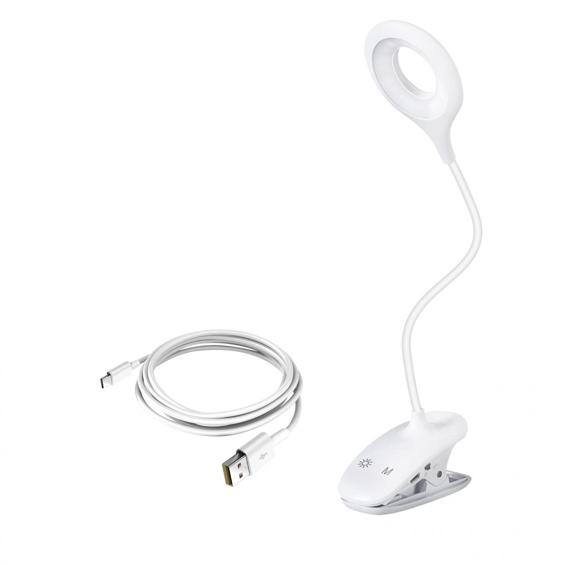 Avizar - Lampe de Bureau 3W 3 Niveaux de Luminosité Bras Flexible avec Clip Blanc - Lampe connectée