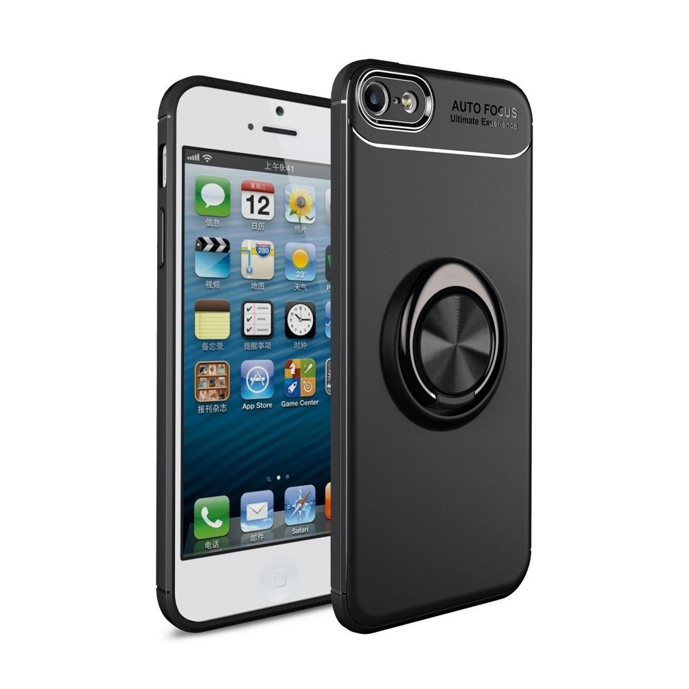 marque generique - Coque en TPU crochet annulaire tout noir pour votre Apple iPhone SE/5s/5 inch - Autres accessoires smartphone