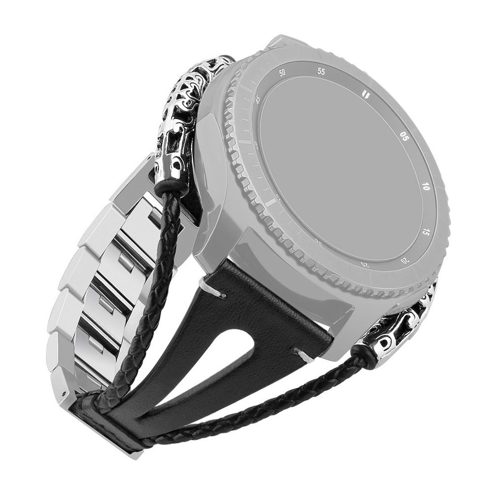 Wewoo - Bracelet pour montre connectée Galaxy Watch / Gear S3 en cuir peau de mouton tissée de métal de 46 mm avec cuirStyle A Noir - Bracelet connecté