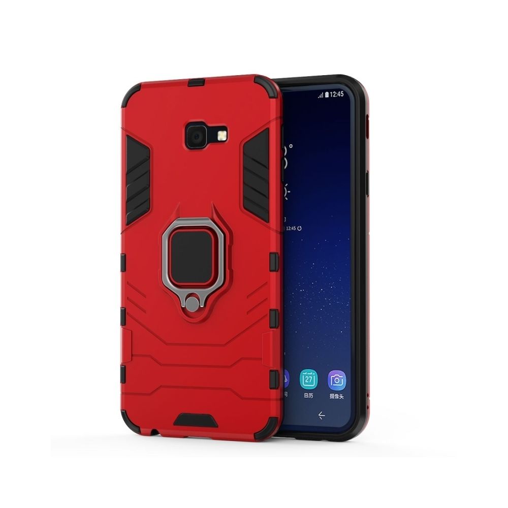 Wewoo - Coque Housse de protection antichoc PC + TPU pour Galaxy J4 Plus, avec support d'anneau magnétique (rouge) - Coque, étui smartphone