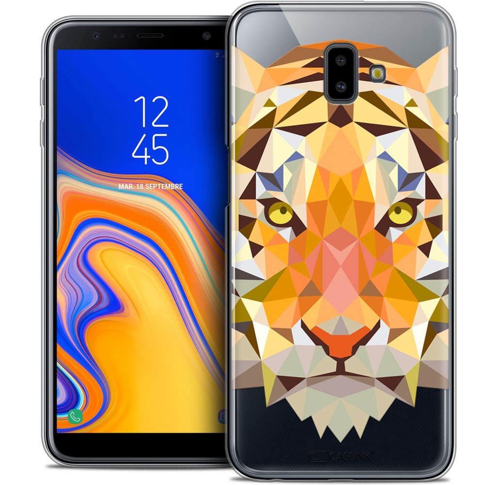 Caseink - Coque Housse Etui Pour Samsung Galaxy J6 Plus J6+ (6.4 ) [Crystal Gel HD Polygon Series Animal - Souple - Ultra Fin - Imprimé en France] Tigre - Coque, étui smartphone