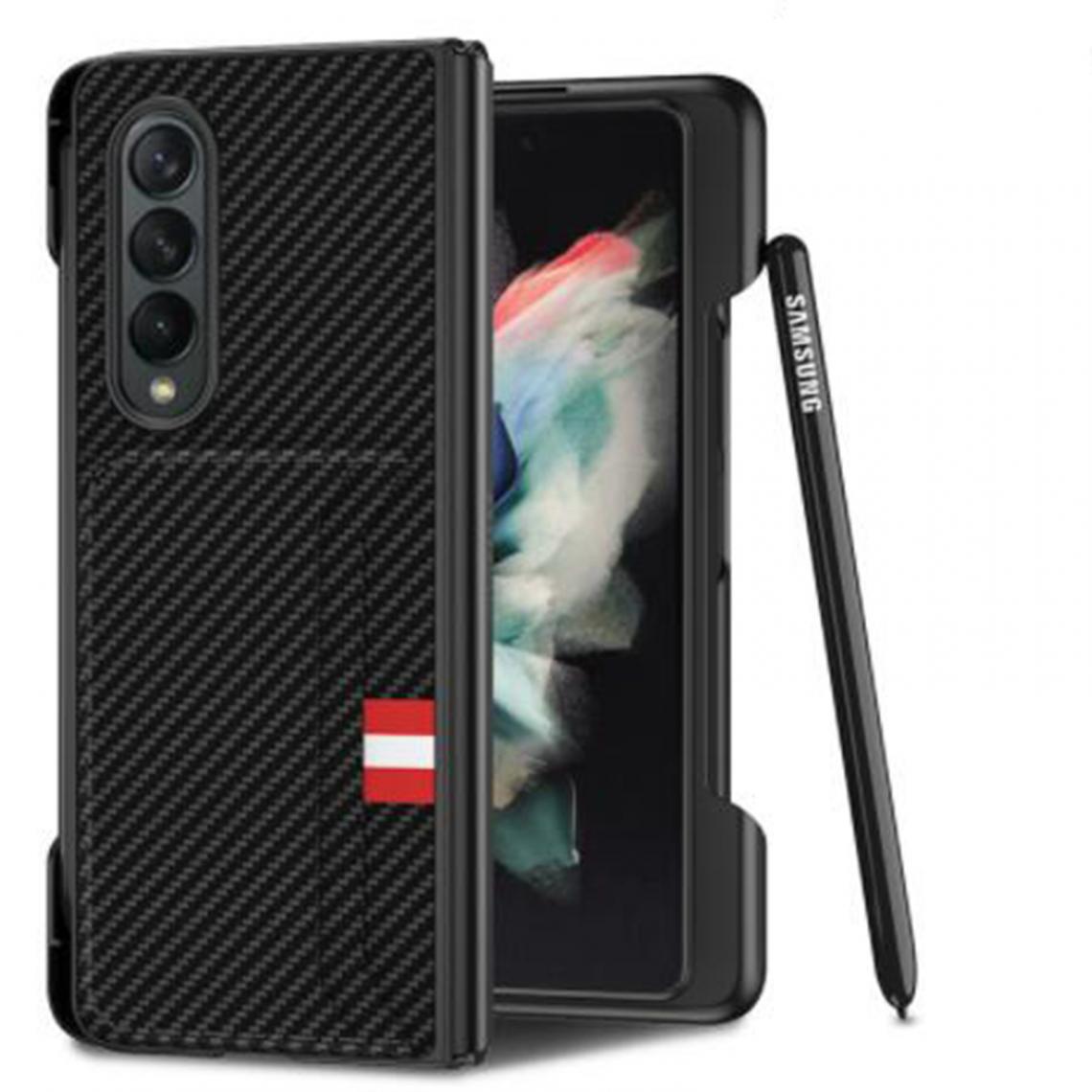 Generic - Etui en cuir compatible Samsung Galaxy Z fold Fold3 5G Noir Fibre de carbone - Coque, étui smartphone