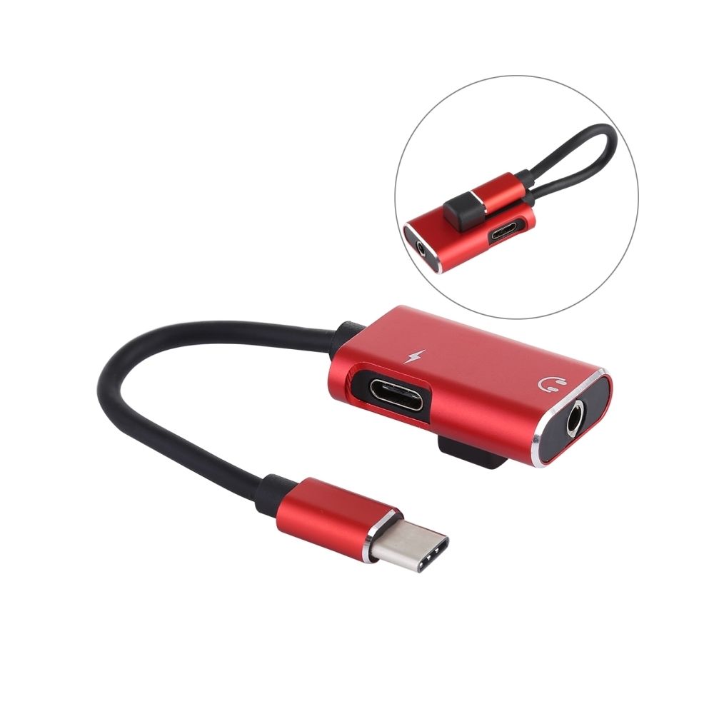 Wewoo - Adaptateur J-053 Câble d'adaptateur audio de charge Jack 3,5 mm type C à C (rouge) - Autres accessoires smartphone