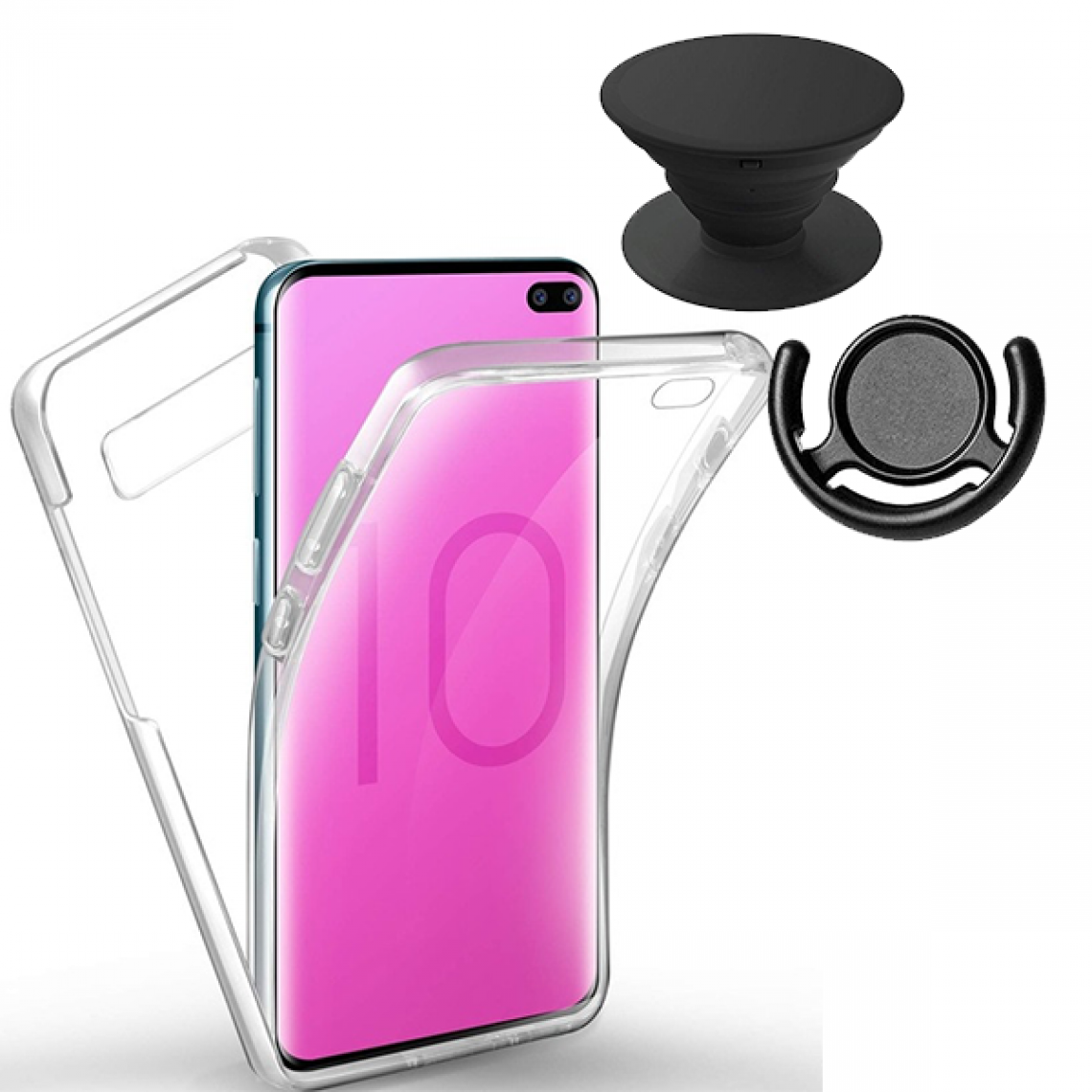 Phonecare - Kit Coque 3x1 360° Impact Protection + 1 PopSocket + 1 Support PopSocket Noir - Impact Protection - Samsung A40 - Coque, étui smartphone